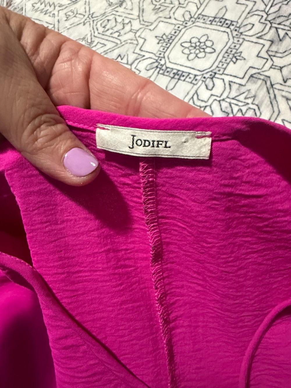JODIFL Hot Pink V-Neck Boxy Tunic with Chest Pocket - Picture 2 of 2